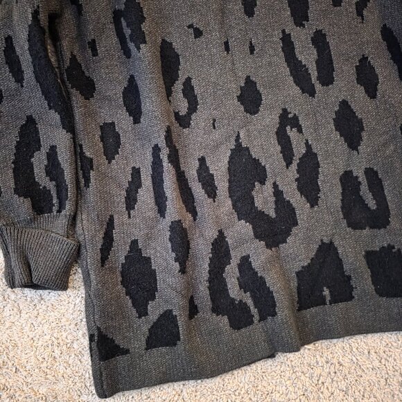 ZESICA Leopard Print Open Front Cardigan Sweater with Pockets Grey Black Medium - Picture 6 of 6